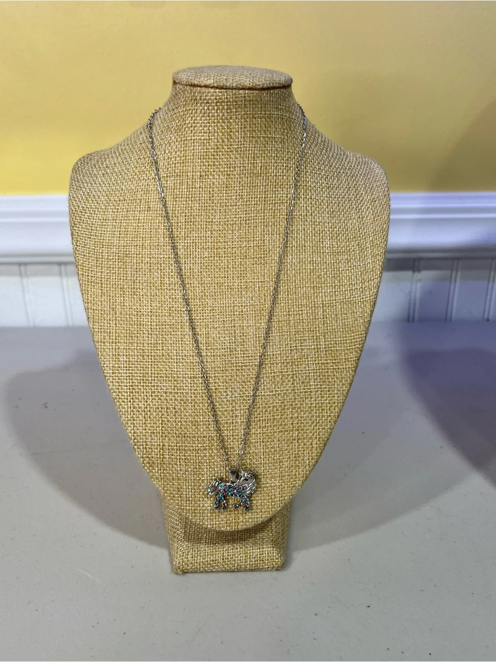 Gold Crystal Cat Pendant Necklace - Brown & Blue Accents